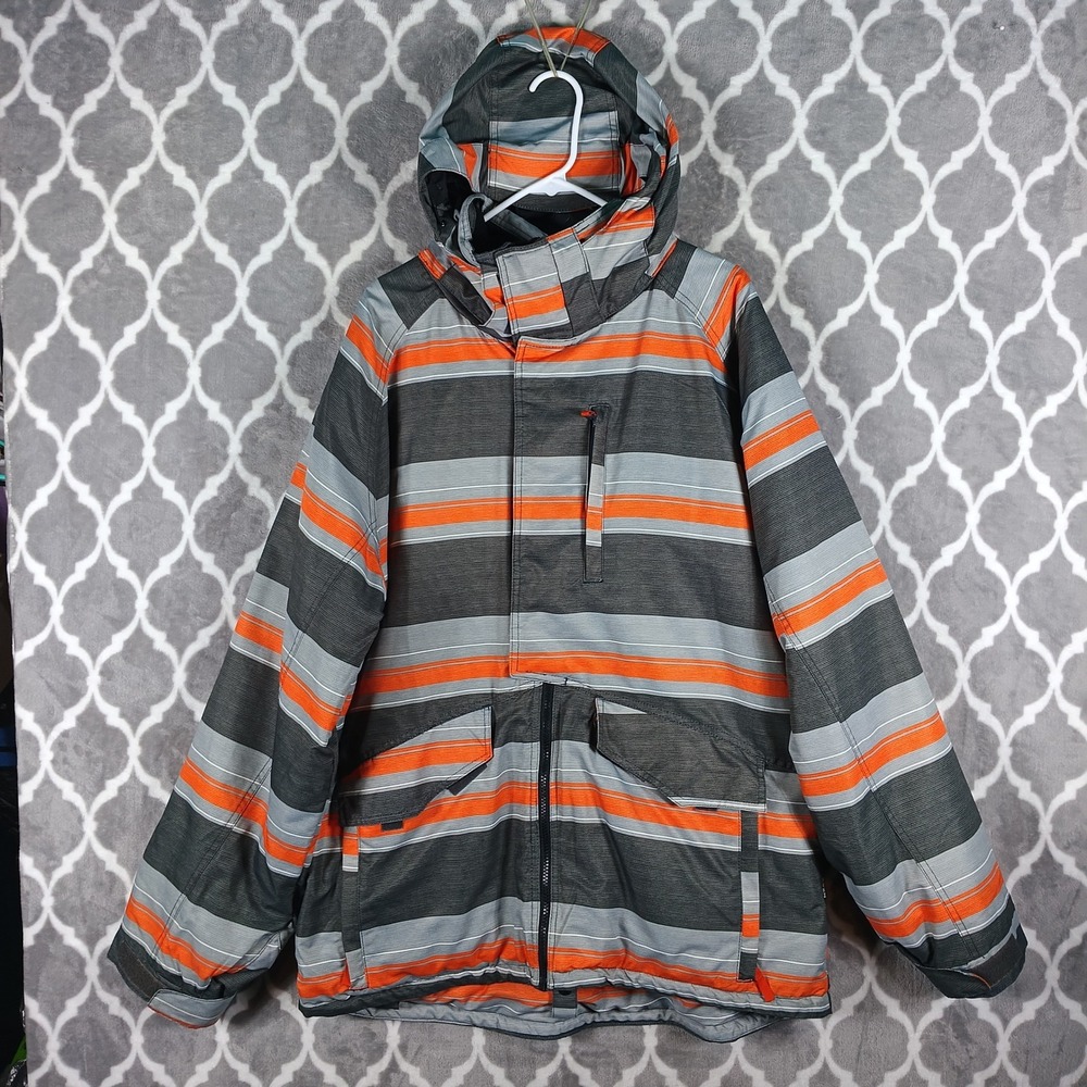 RPZN Snowboard Jacket Mens XL Grey Orange Striped Waterproof Hooded Core Coat